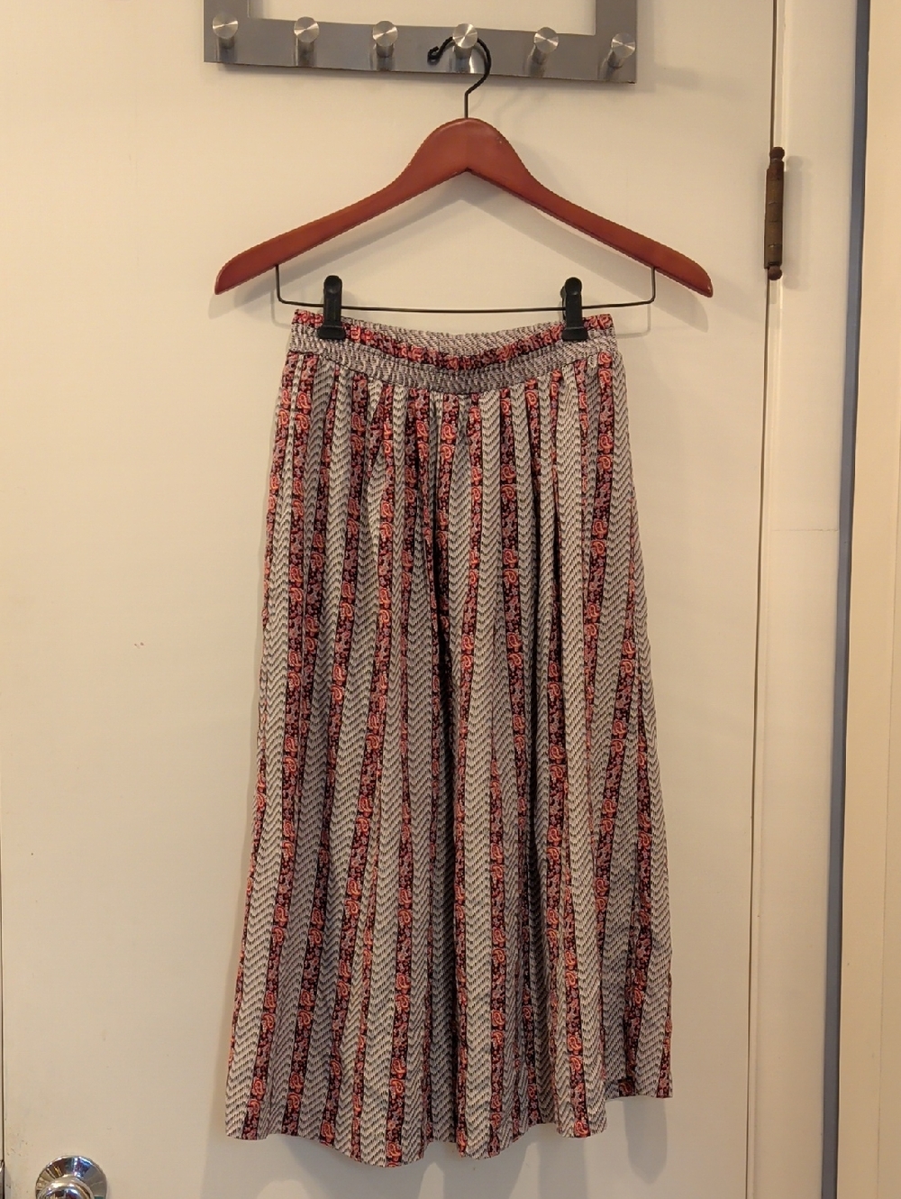 Breezy Midi Skirt With Paisley And Geometric Stripes